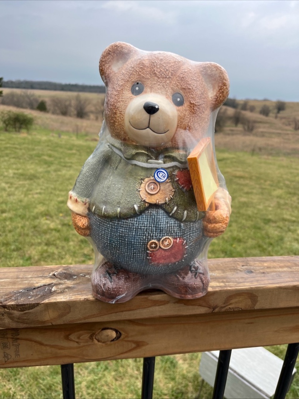 CKAO Stitched Country Brown Bear With Sign Cookie Cracker Biscuit Jar